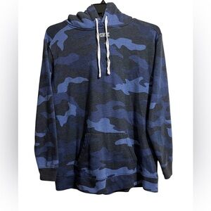 Victoria's Secret PINK Blue and Black Camouflage Sherpa Hoodie Size Small